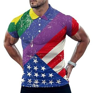 Regenboog Gay Pride LGBT met Amerikaanse Vlag Casual Poloshirts Voor Mannen Slim Fit Korte Mouw T-shirt Sneldrogende Golf Tops Tees 4XL
