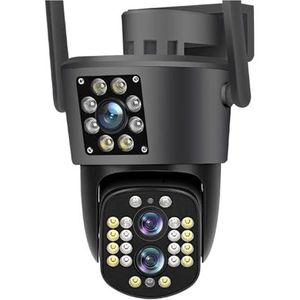 Bewakingscamera, 5K 12MP IP-camera Buiten Beveiliging met drie lenzen WiFi-bewakingscamera's 10X zoom Bewegingsdetectie CCTV 360 ° PTZ-cam(5K Black Add 64GB)