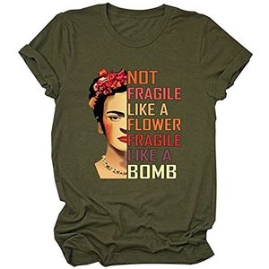 kewing Vrouwen Olieverfschilderij Gedrukt T-Shirt Zomer Harajuku Avatar Patroon T-Shirt Casual Korte Mouw Tops, legergroen, L