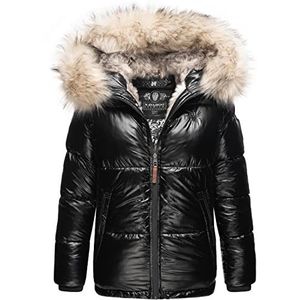 Navahoo Tikunaa Winterjas voor dames, gewatteerde jas met capuchon van imitatiebont, XS-XL, zwart, L