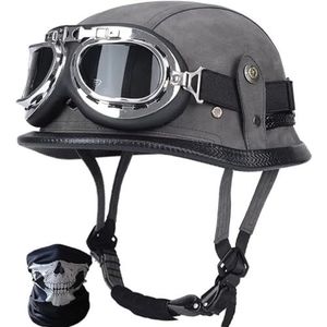 Vintage Duitse Motorfiets Halve Helmen Halve Schaal Helm met DOT/ECE, Jet Helm Retro, Chopper Helm, Retro Motorhelm, Scooter Helm, Open Helm, met Zonnebril, Snelsluiting A,S=55-56cm