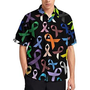 Kleurrijke Kanker Bewustzijn Linten Mannen Korte Mouw T-Shirt Causale Button Down Zomer Strand Top Met Pocket