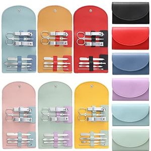 12 Set Manicure Set Bulk Mini Manicure Nail Clipper Kit 7 in 1 RVS Professionele Nagelverzorging Pedicure met Reizen Draagbare Tas Verzorging Kits voor Kerstmis Vrouwen Mannen Thuis (Multi Color)