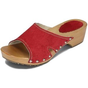 BeComfy Leren Damesklompen Houten Klompen met Hak Suède Muiltjes 35-41 EU (Rood, EU-systeem voor schoenmaten, Volwassene, Numeriek, Normaal, 39)