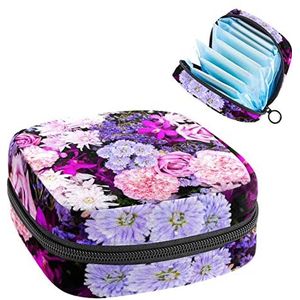 Mooie kleurrijke bloemen,Periode Pouch Draagbaar,Tampon Opbergtas,Tampon Houder voor Portemonnee Vrouwelijke Product Organizer, Meerkleurig, 4.7x6.6x6.6 in/12x17x17 cm