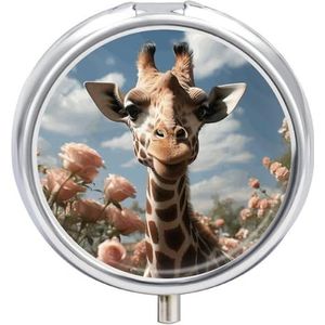Mooie Giraffe Pillendoos Ronde Draagbare Kleine Pil Case Waterdichte Reizen Pillendoos Organizer voor Pocket Purse en Dagelijks Gemak