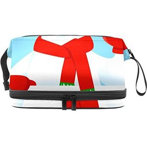 Grote capaciteit reizen cosmetische tas,Kerst Beer zwaaiende hand, make-up tas, waterdichte make-up tas organisator, Meerkleurig, 27x15x14 cm/10.6x5.9x5.5 in