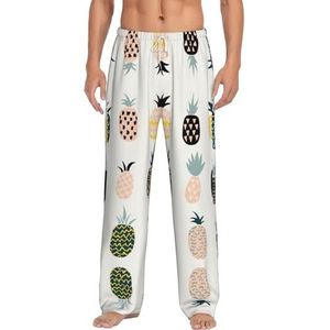 Dexnel Ananas Zachte Pyjama Broek Voor Mannen,Klassieke Slaapbroek Comfortabel, Polyester Pyjama Broek Met Zakken, Wit, M