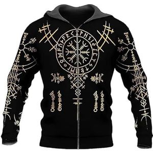 Viking-hoodie for heren, Noorse mythologie Rune Compass-pullover met volledige ritssluiting, buiten, grote zak, harajuku-jack met trekkoord en capuchon (Color : B, Size : XL)