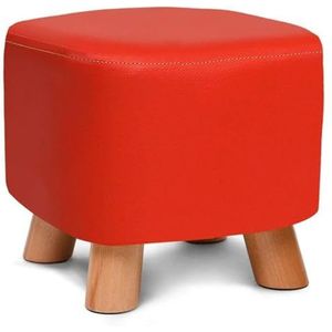 Voetenbank Vierkante houten ondersteuning gestoffeerde voetenbank poef poef stoel kruk stof afneembare leren hoes (bruin) Zit (Size : Red)