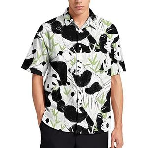 Leuke Panda's En Bamboe Hawaiiaans Shirt Voor Mannen Zomer Strand Casual Korte Mouw Button Down Shirts met Zak