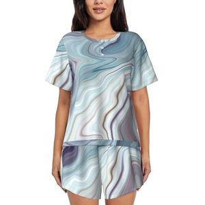 CXPDD Marmeren Muurschildering Print Vrouwen Korte Mouwen Pyjama Sets Korte Sets, Pjs Pyjama Lounge Shorts Set, Zwart, L