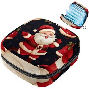 MUOOUM Merry Christmas Santa Claus maandverband opbergtas menstruatie pad tas draagbare menstruatie cup zakje met rits voor tiener meisjes vrouwen dames