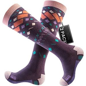 OutdoorMaster 2 paar uniseks skisokken voor dames en heren, wintersnowboarden, ademende sokken voor buitensporten met OTC-ontwerp/antislip manchet