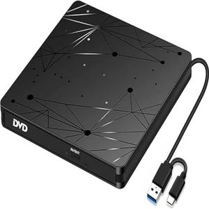 Externe CD DVD-drive USB 3.0 & Type-C 2-in-1 draagbare dvd-speler CD-ROM +/-RW-brander Lezer Schrijver for PC Laptop Desktop
