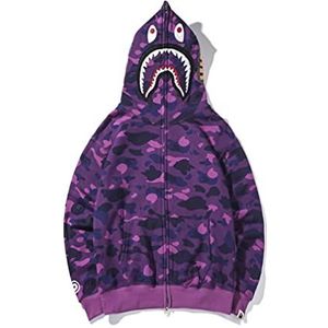 LAZHKG Sweater mode haai camouflage hip-hop katoenen hoody sweatshirt met ritssluiting, hoodie voor mannen en vrouwen, M-XXL