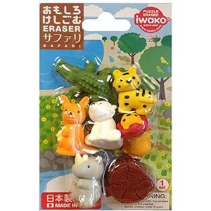 Nieuwigheid Japanse Puzzel Eraser Rubber Set - IWAKO Safari Animal Blister Pack - Bevat 7 Erasers