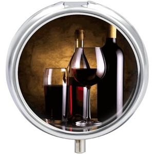 Pil Organizer 3 Compartiment Drie Wijnflessen en Glazen Pillendoos met Spiegel Reizen Pillen Case voor Pocket Metalen Pil Container Wekelijkse Geneeskunde Planner Vitamine Organizer 1,97 Inch