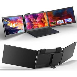 Draagbare monitor Laptop drievoudige schermverlenger 14” inch FHD 1080P IPS, 3 USBC-poorten compleet met functies voor Windows Mac Android Chrome Switch PS5, werkt met laptops van 13,3 tot 17 inch