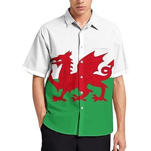 Vlag van Wales T-shirt met korte mouwen voor heren, casual met knoopsluiting, zomer, strandtop met zak