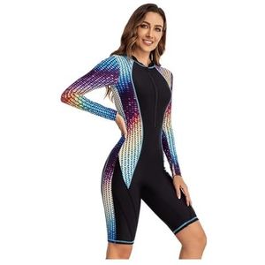 Vrouw badpak sportstijl eendelig surfpak vrouwelijk zwemmen bodysuit lange mouw jumpsuit duikkleding dames badmode (blauw, XXL)