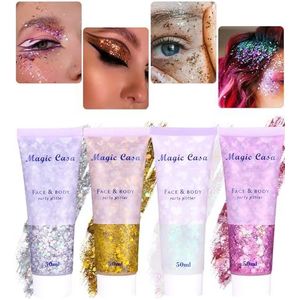 TIDEVAN Body Glitter Gel, 50 ml Holografische Zeemeermin Pailletten Glitter Chunky Cosmetische Glitter Gezicht en Lichaamsgel, Sprankelende Festival Party Lotion Glitter voor Gezicht Lichaam Oog Nagel