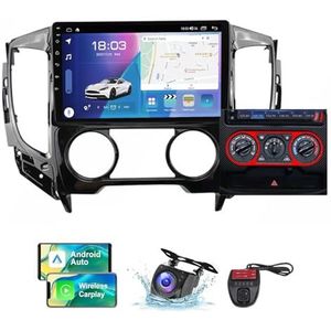 Android 13 Autoradio 2 DIN Compatibel met Mitsubishi L200 5 2015-2019 9 Inch Touchscreen Carplay en Android Auto met Bluetooth/FM RDS/Bediening op het stuur/Achteruitrijcamera(A,NF-7)