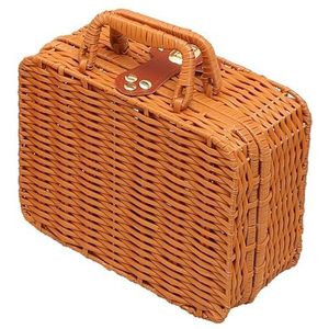 Veelzijdige vintage geweven rotan reismake-upkoffer - eenvoudige, draagbare en herbruikbare cosmetische organizer koffer voor picknicks, Bruin, Eén maat