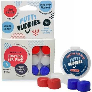 Putty Buddies Drijvende oordopjes voor zwemmen en baden (uitgevonden door een arts en een waterblok) (3 paar) Eén maat blauw, wit en rood