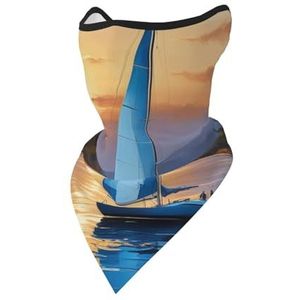 Multifunctionele nekbeschermer bandana voor mannen vrouwen, zomer mesh board textuur gedrukt gezicht sjaal hoofddeksels voor buiten sport, Blauwe Zeilboot, one size
