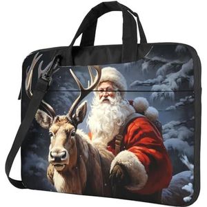 15,6 inch laptoptas met kerstman en hertenmotief - Voor dames en heren - Zakelijke reistas, zwart, 15,6 inch, Zwart, 15.6 inch