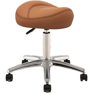 JAVPTAV Zadelkruk met 360° draaibare PU-wielen, in hoogte verstelbaar 36-50 cm, zadelzitting, rolkruk voor tandtechnici en kunstenaars (bruin)