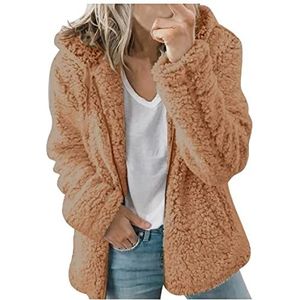 Kanpola Winterjas, pluchen jas, voor dames, jack, winterjack, teddy, warm, met capuchon en ritssluiting, hoody, met zakken, effen, casual, mantel, bovenkleding, M