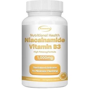Niacinamide Vitamine B3 1000 mg (120 Vegetarische Capsules) Anti-Aging, Anti-Rimpel, Verheldert de huidskleur
