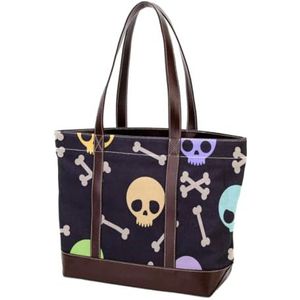 Laptop Tote tas Draagtas Casual Canvas Business Werk Tote tas Aktetas voor Computer School Kantoor,Cartoon Skull en Botten