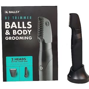 Ballsy B2 lies- en lichaamstrimmer voor heren, inclusief 2 snelwisselkoppen, waterdicht, draadloos oplaadstation voor de ultieme close shave
