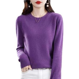 ADovz 100% kasjmier lange mouwen ronde hals zachte warme trui gebreide truien, kasjmier truien voor vrouwen, Donkerpaars, L