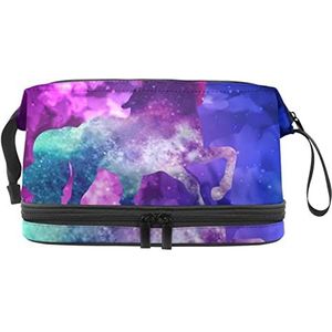 Grote capaciteit reizen cosmetische tas,Make-up tas,Waterdichte make-up tas Organizer, Sterrenhemel Eenhoorn, Meerkleurig, 27x15x14 cm/10.6x5.9x5.5 in