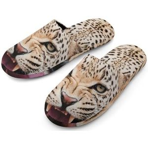 Angry Leopard Cheetah Volledige Print Vrouwen Slippers Warme Anti-Slip Rubberen Zool Huisschoenen Voor Indoor Hotel 38-39_(7-8)
