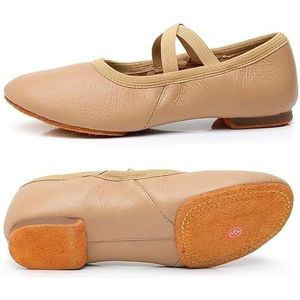 Ballet Schoenen Echt Lederen Jazz Schoenen Jazz Dans Schoenen Tan Zwart Antislip Zool Volwassenen Dans Sneakers Voor Meisjes Vrouwen Ballet Slippers, Tan Koeienhuid Zool, 37 EU