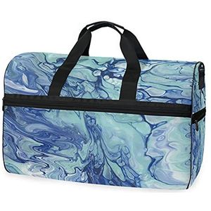 Marmer abstracte kunst blauw sport zwemmen gymtas met schoenen compartiment weekender duffel reistassen handtas voor vrouwen meisjes mannen