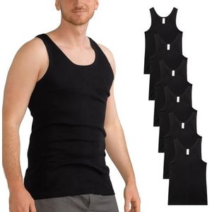 MT Set van 6 katoenen onderhemden voor heren, klassiek - fijne rib of dubbele rib, Fijnrib Zwart, M