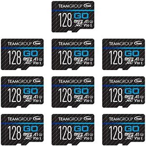 TEAMGROUP GO Card 128GB 10 Pack Micro SDXC UHS-I U3 V30 4K voor GoPro & Drone & Actiecamera's Hoge Snelheid Flash Geheugenkaart met Adapter voor Buitensporten, 4K Schieten, Nintendo-Switch