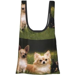 ButxeT Boodschappentassen, herbruikbare boodschappentassen Opvouwbare draagtassen, grote wasbare draagtas,Baby Chihuahua honden, zoals afgebeeld, Eén maat