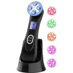 Huidverzorging Beauty Machine, USB draadloze inductie opladen LED lichttherapie RF EMS Anti-aging Hoge frequentie Facial Lifting Machine, 5 in 1 Huidversteviging 6 Modi rimpelverwijderaar Massager Zwart