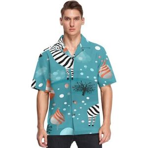 KAAVIYO Kerst Zebra Sneeuwblauwe Shirts voor Mannen Korte Mouw Button Down Hawaiiaanse Shirt voor Zomer Strand, Patroon, L