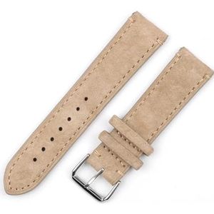 Jeniko Vintage Suède Horlogeband 18mm 20mm 22mm 24mm Handgemaakte Stiksels Horlogeband For Mannen Vrouwen Horloge Vervanging (Color : Beige with wire, Size : 20mm)