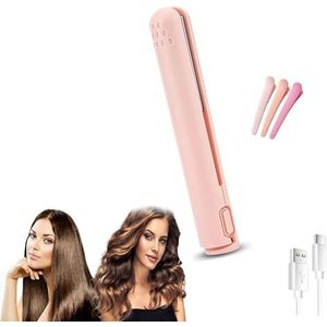 Mini Dual-Purpose Krultang, 2-in-1 Mini Krultang Stijltang Haar, Draagbare Keramische Mini Haar Krultang, Snoerloze Stijltang Reis Krultang for Lang Kort Haar USB Oplaadbaar(Pink)