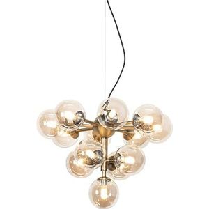 QAZQA - Art Deco Hanglamp brons met amber glas 13-lichts - Bianca | Woonkamer | Slaapkamer - Glas Rond - G9 Geschikt voor LED - Max. 13 x 28 Watt