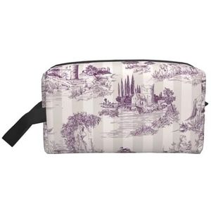 Kawaii reistoilettas van Jouy canvas, rood en wit, voor dames, make-up en cosmetica-organizer, beauty-opbergset voor meisjes, reizen, Kleur 07, Cosmetic Bag